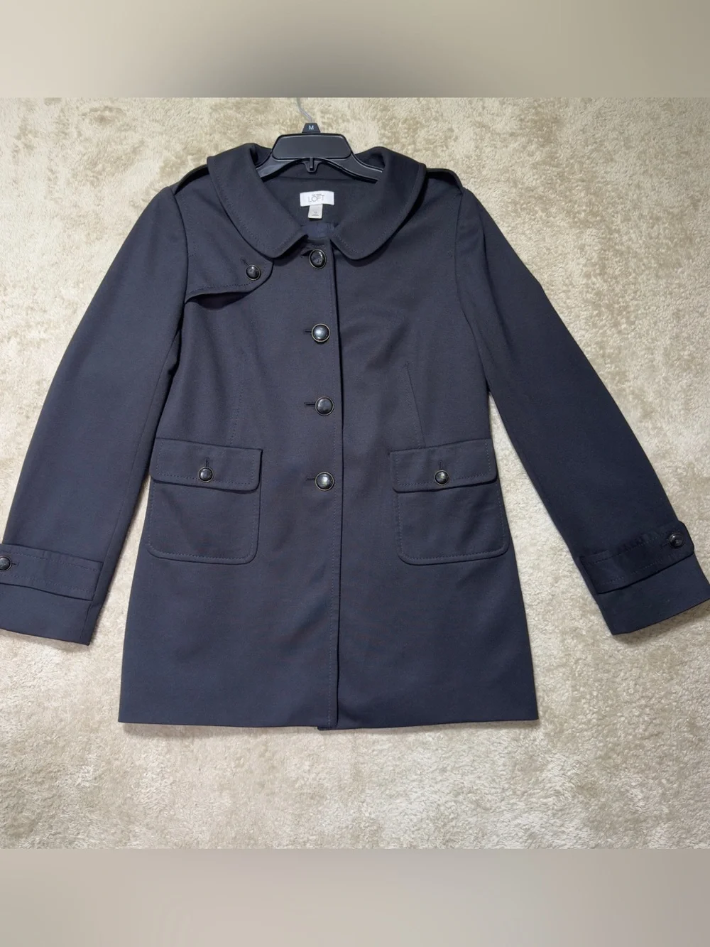 Ann Taylor LOFT Black Peacoat Jacket Women’s Size 12 Belted‎ Wool Blend Classic